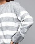 Slit Striped Round Neck Sweater