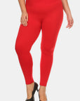 Yelete Full Size Seamless High Waist Fleece Leggings-Red