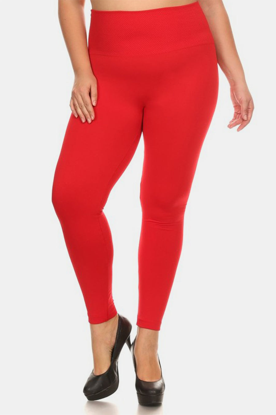 Yelete Full Size Seamless High Waist Fleece Leggings-Red