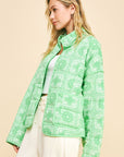 Davi & Dani Vintage Print Open Front Jacket with Pockets-Neon Green