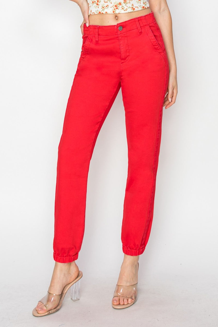 RISEN Full Size High Waisted Joggers in Scarlet