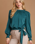 Umgee Frill Tied Hem Long Sleeve Blouse