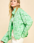 Davi & Dani Vintage Print Open Front Jacket with Pockets-Neon Green