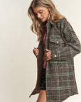 J.NNA Snap Down Tweed Plaid Contrast  Longline Shacket