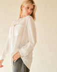 Davi & Dani Crinkled Jacquard Button Down Shirt- White