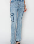 RISEN Full Size High Rise Cargo Flare Jeans