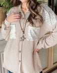 Sequin Button Up Dropped Shoulder Jacket