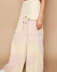 POL Crochet Contrast Drawstring Wide Leg Pants- Cream Beige