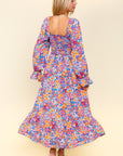 Haptics Smocked Floral Square Neck Flounce Sleeve Dress- Lavender