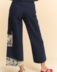 Davi & Dani Lace Applique Wide Leg Jeans