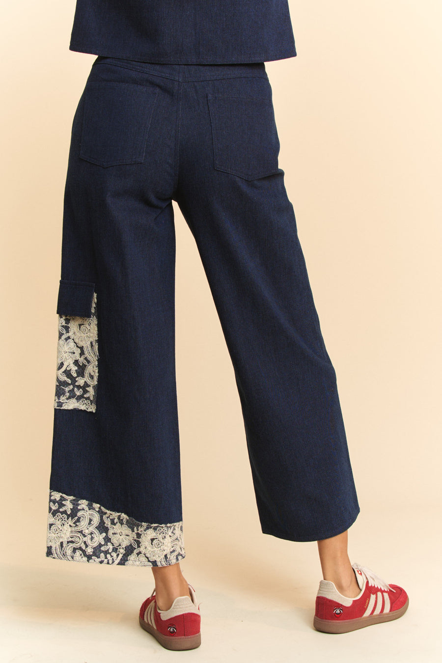 Davi & Dani Lace Applique Wide Leg Jeans