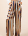 Mittoshop Striped Satin Elastic Waist Wide Leg Pants