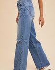 Annie Wear Decorative Seams Wide Leg Jeans-Medium wash