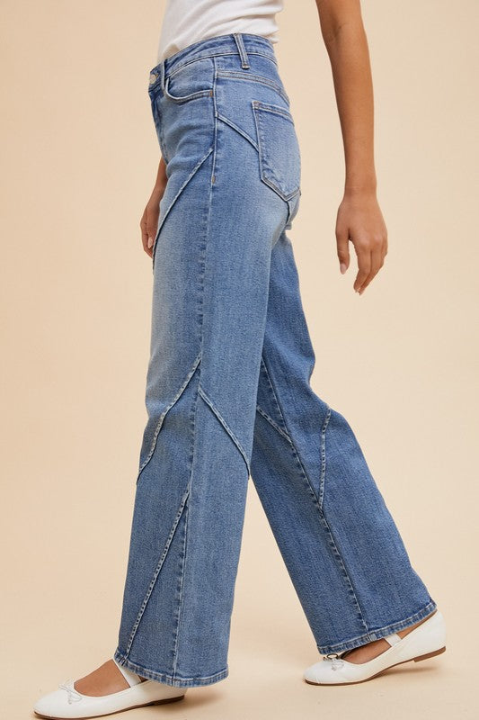 Annie Wear Decorative Seams Wide Leg Jeans-Medium wash