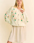 Davi & Dani Floral Pattern Button Down Cardigan- Cream