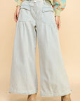 Davi & Dani Drawstring Hem Wide Leg Mid Rise Jeans-Light