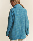 J.NNA Tweed Double-Breasted Long Sleeve Coat in Emerald Sea