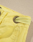 Yellow Solid Color Grommet Detail Knot Waist Barrel Jeans
