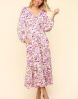 Haptics Full Size Floral V-Neck Long Sleeve Dress with Side Pockets-Lilac