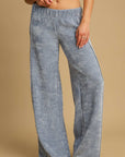 Umgee Elastic Waist Wide Leg Pants-Light Blue