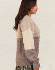 VERY J Color Block Mock Neck Drop Shoulder Sweater-Cream