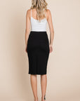 BOMBOM Elastic Waist Pencil Skirt- Black