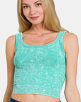 Zenana Washed Ribbed Scoop Neck Wide Strap Tank- Turquoise