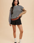 Annie Wear Striped Color Block Round Neck Sweater-Ivory/Black