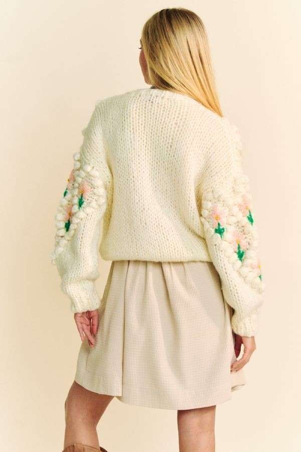 Davi & Dani Floral Pattern Button Down Cardigan- Cream