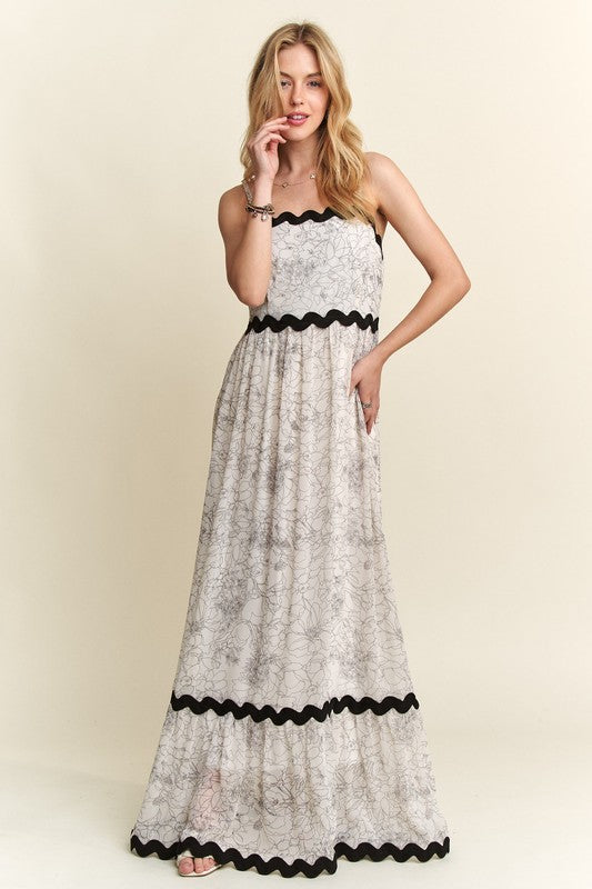 ADORA Floral Adjustable Strap Maxi Cami Dress- Ivory