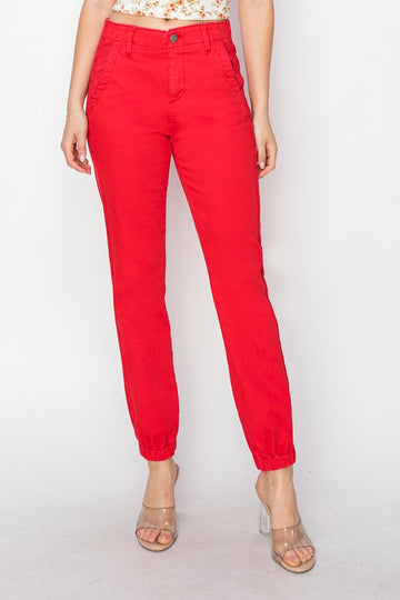 RISEN Full Size High Waisted Joggers in Scarlet