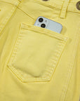 Yellow Solid Color Grommet Detail Knot Waist Barrel Jeans