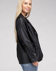 Sleek Pu Leather Blazer with Front Closure