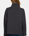 Zenana Turtleneck Half Snap Fleece Sweatshirt