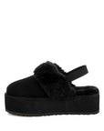 Kutchu Faux Fur Trim Platform Classic Slingback- Black