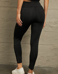 Double Take Wide Waistband Distressed Slim Fit Leggings- Black