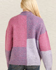 VERY J Color Block Mock Neck Drop Shoulder Sweater-Purpke