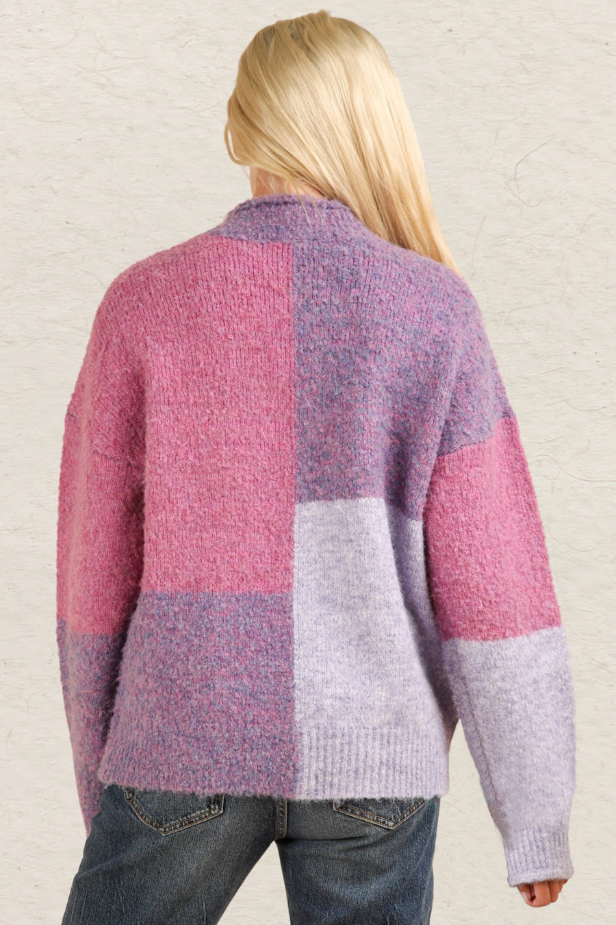 VERY J Color Block Mock Neck Drop Shoulder Sweater-Purpke