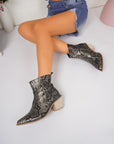 PU Leather Snakeskin Print Block Heel Boots