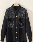 Sequin Button Up Dropped Shoulder Jacket