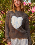 POL Cable-Knit Peace Patch Dropped Shoulder Sweater