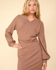 VERY J Ruched Detail Bodycon Mini Dress- Mocha