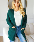 Haptics Stripe Textured Open Front Cardigan with Pockets- Hunter Green