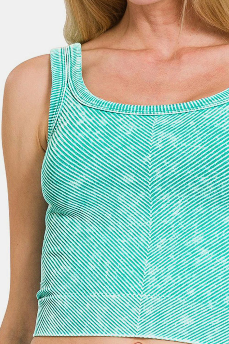 Zenana Washed Ribbed Scoop Neck Wide Strap Tank- Turquoise