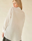 Davi & Dani Crinkled Jacquard Button Down Shirt- White