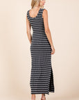 Mittoshop Striped Scoop Neck Sleeveless Maxi Dress- Black