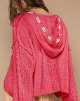 POL Cable Knit Hooded Chenille Sweater-Fuschia