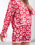 Valentine’s Day Frill Strawberry Print Flounce Sleeve Top and Shorts Lounge Set