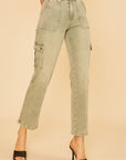 Annie Wear Straight Leg Jeans with Cargo Pockets- Sage