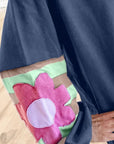 Flower Patch Round Neck Balloon Sleeve Top